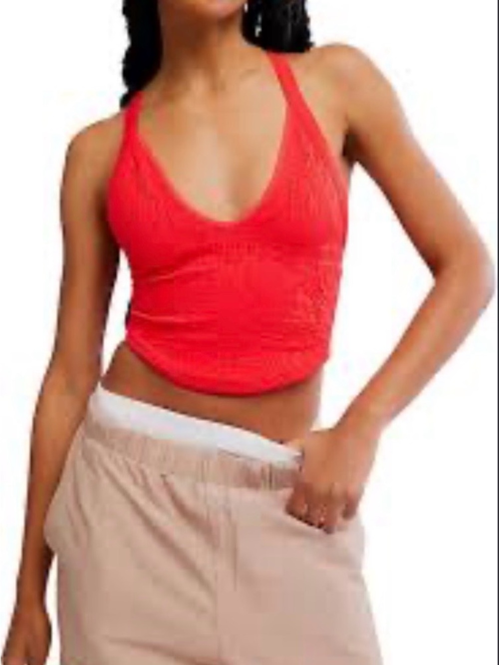 Free People Red V-Neck Cropped Tank Top
